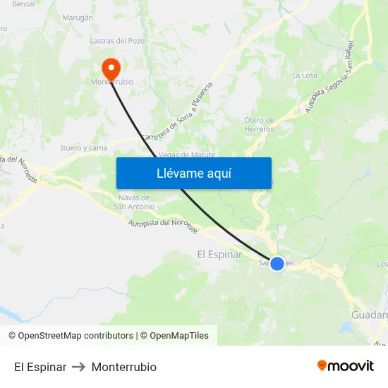 El Espinar to Monterrubio map