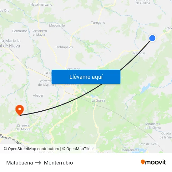 Matabuena to Monterrubio map