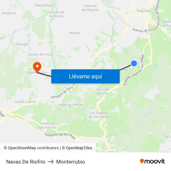 Navas De Riofrío to Monterrubio map
