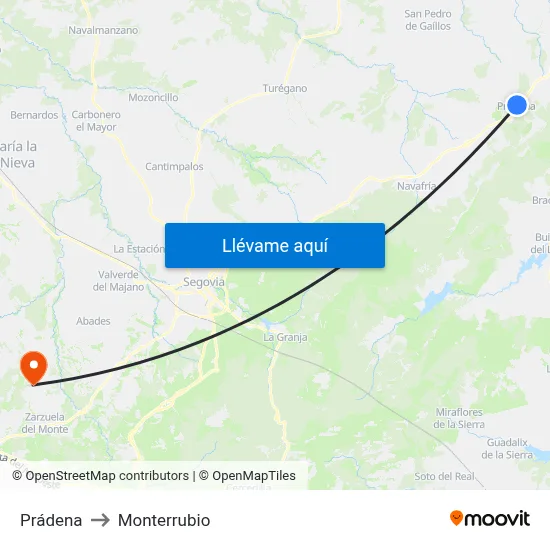 Prádena to Monterrubio map