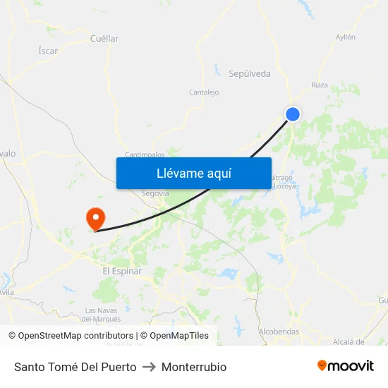 Santo Tomé Del Puerto to Monterrubio map