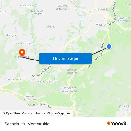 Segovia to Monterrubio map