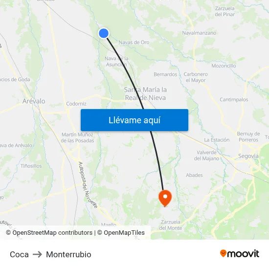 Coca to Monterrubio map