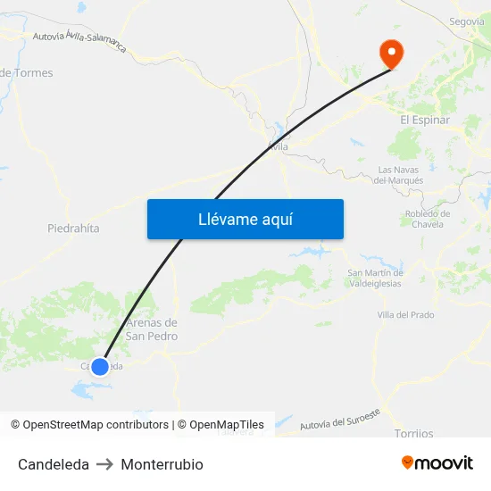 Candeleda to Monterrubio map
