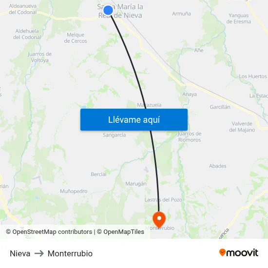 Nieva to Monterrubio map