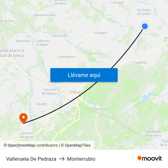 Valleruela De Pedraza to Monterrubio map
