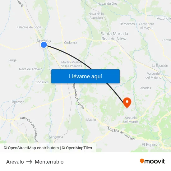 Arévalo to Monterrubio map