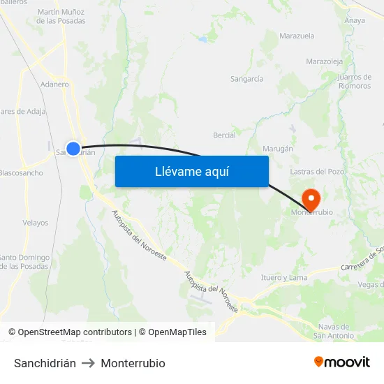 Sanchidrián to Monterrubio map