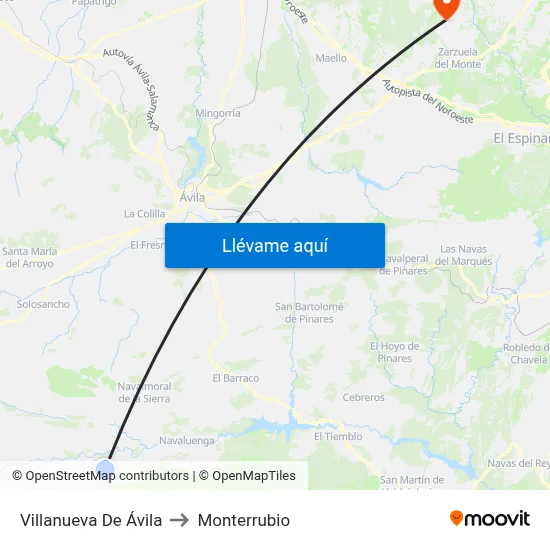 Villanueva De Ávila to Monterrubio map