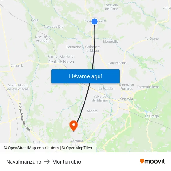 Navalmanzano to Monterrubio map