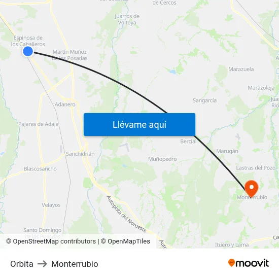Orbita to Monterrubio map
