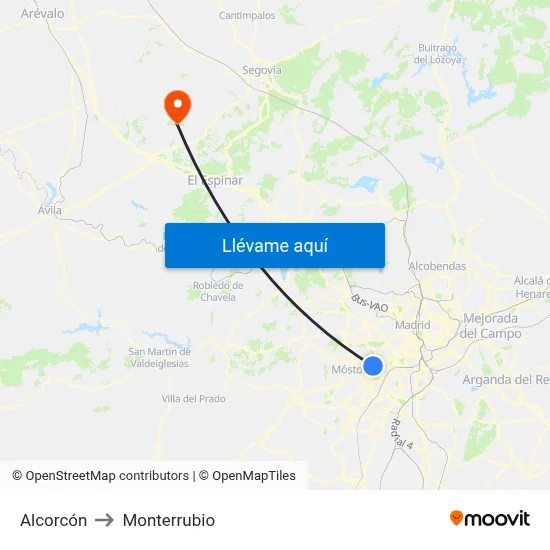 Alcorcón to Monterrubio map