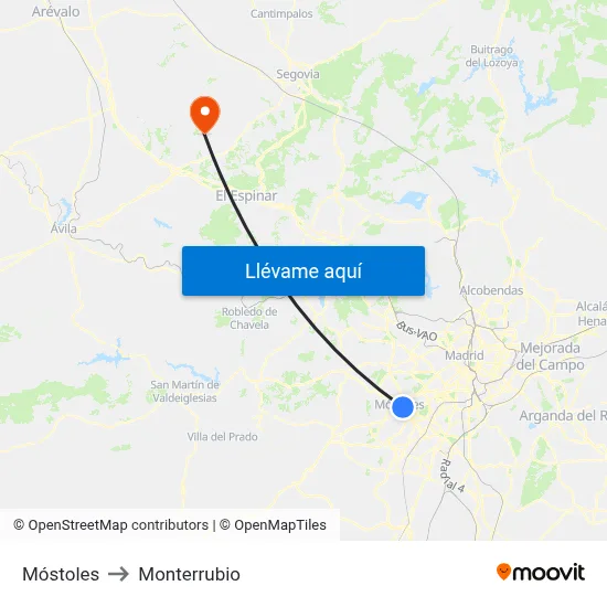 Móstoles to Monterrubio map