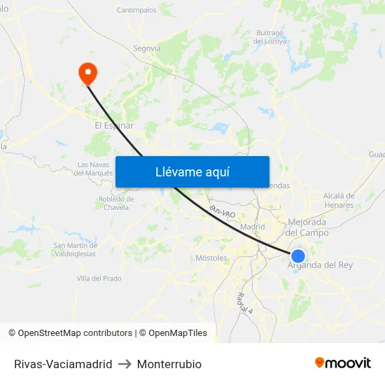 Rivas-Vaciamadrid to Monterrubio map