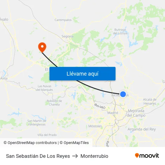 San Sebastián De Los Reyes to Monterrubio map