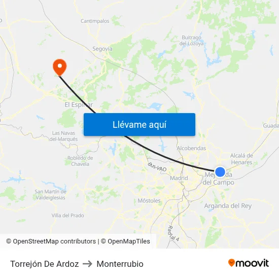 Torrejón De Ardoz to Monterrubio map