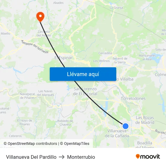 Villanueva Del Pardillo to Monterrubio map