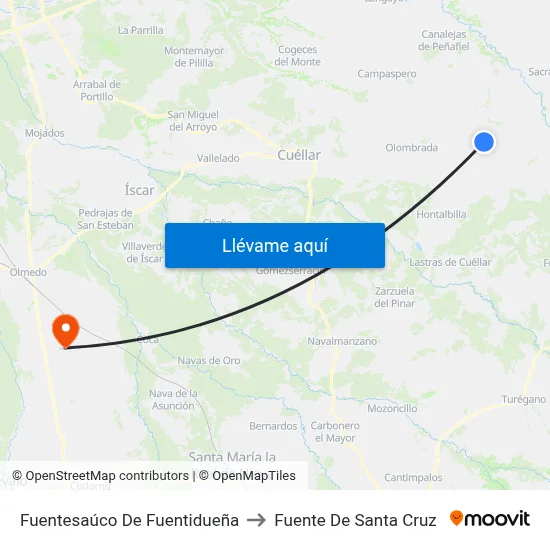 Fuentesaúco De Fuentidueña to Fuente De Santa Cruz map