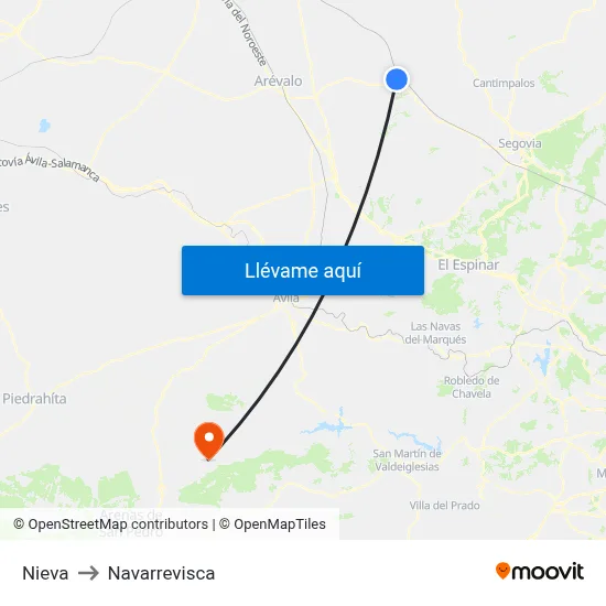 Nieva to Navarrevisca map