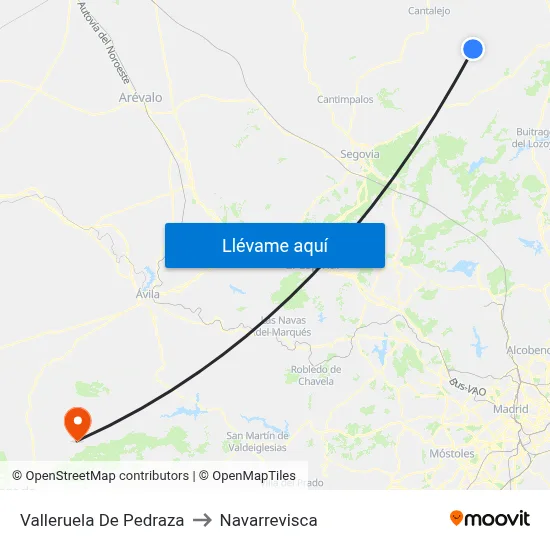 Valleruela De Pedraza to Navarrevisca map