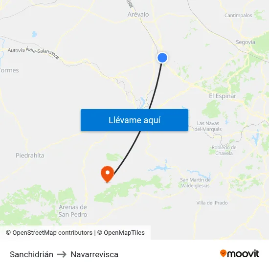 Sanchidrián to Navarrevisca map