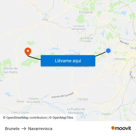 Brunete to Navarrevisca map