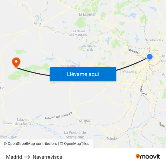 Madrid to Navarrevisca map