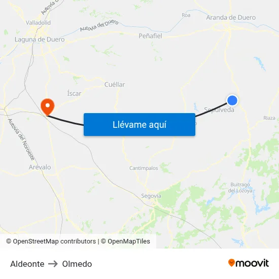 Aldeonte to Olmedo map