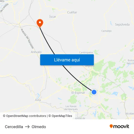 Cercedilla to Olmedo map