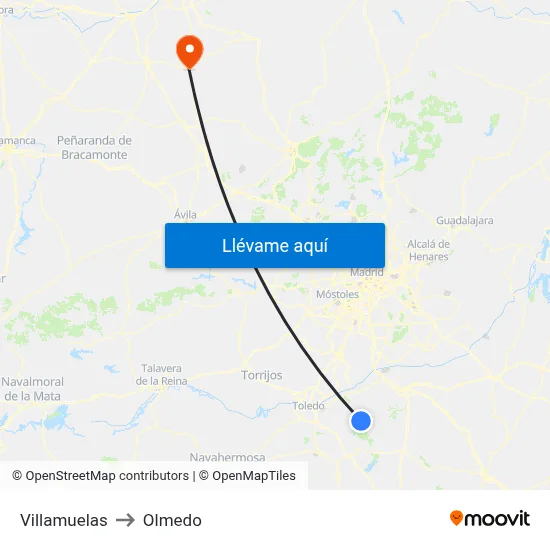 Villamuelas to Olmedo map