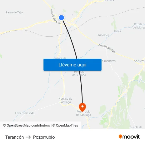 Tarancón to Pozorrubio map
