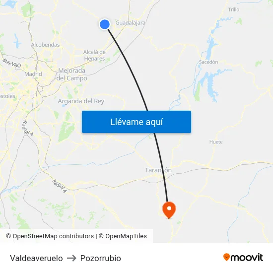 Valdeaveruelo to Pozorrubio map