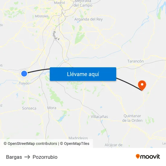 Bargas to Pozorrubio map
