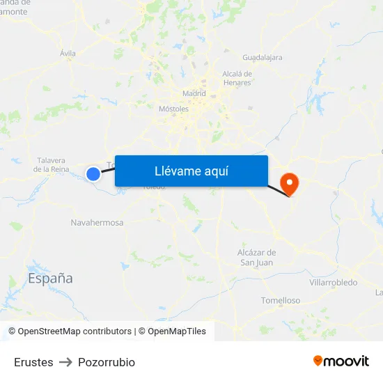 Erustes to Pozorrubio map
