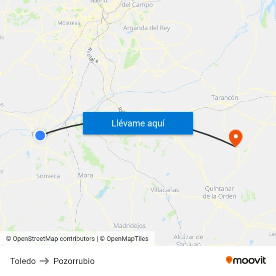 Toledo to Pozorrubio map