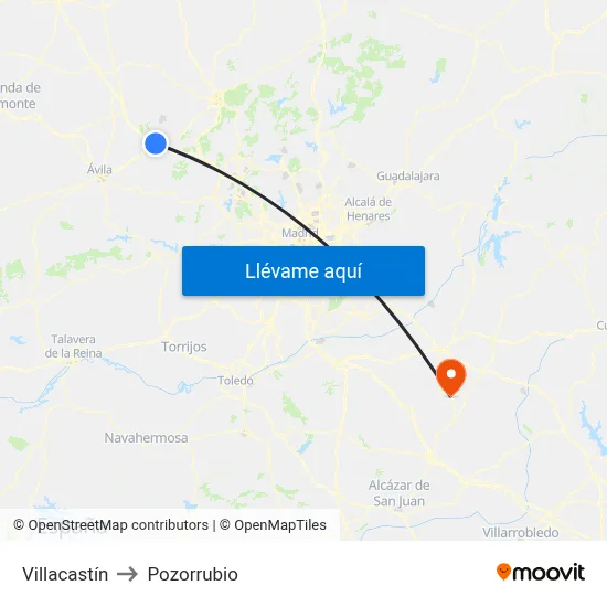Villacastín to Pozorrubio map