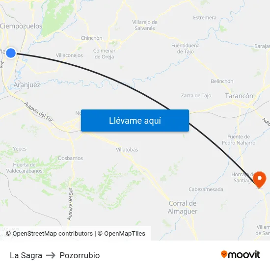 La Sagra to Pozorrubio map
