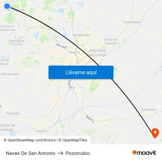 Navas De San Antonio to Pozorrubio map