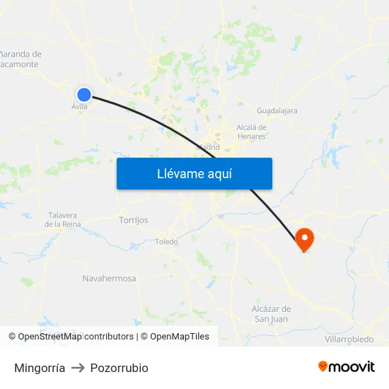 Mingorría to Pozorrubio map