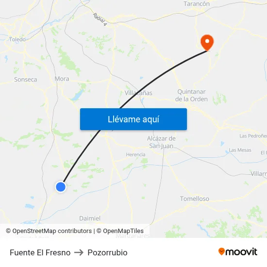 Fuente El Fresno to Pozorrubio map