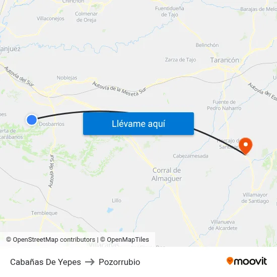 Cabañas De Yepes to Pozorrubio map