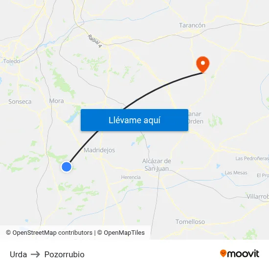 Urda to Pozorrubio map