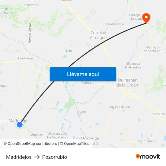 Madridejos to Pozorrubio map