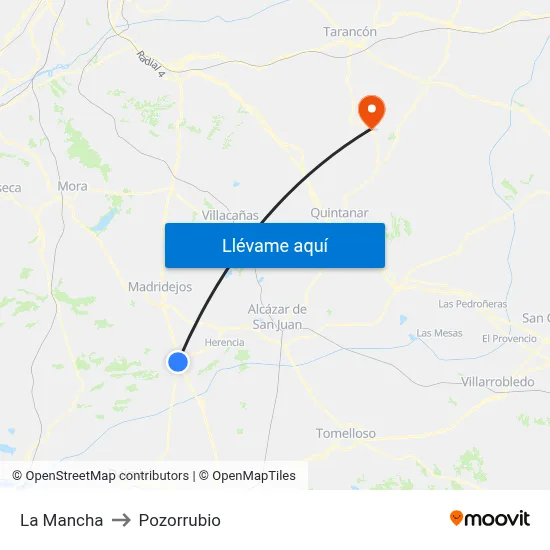La Mancha to Pozorrubio map