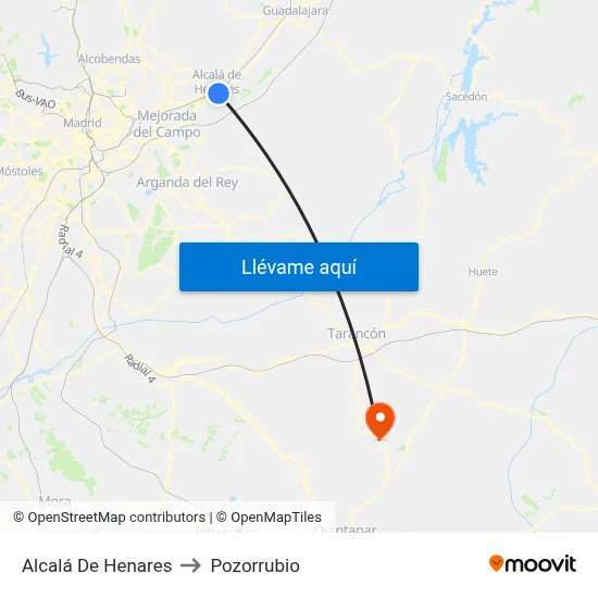 Alcalá De Henares to Pozorrubio map