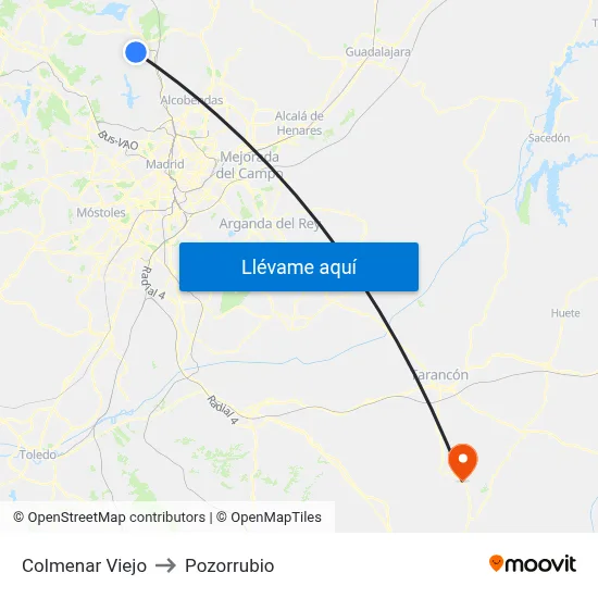 Colmenar Viejo to Pozorrubio map