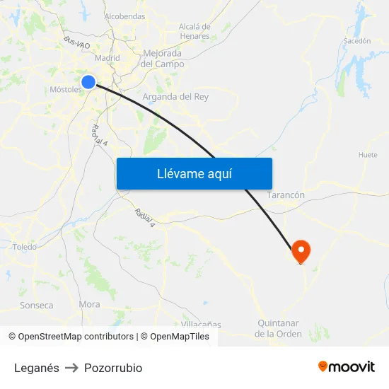Leganés to Pozorrubio map