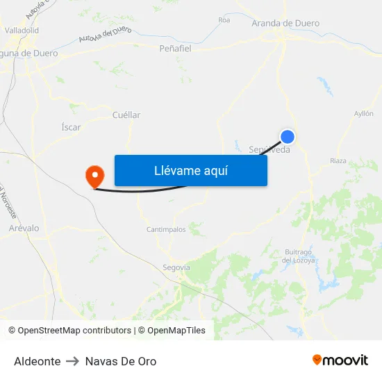 Aldeonte to Navas De Oro map