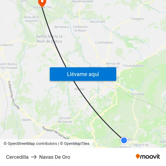 Cercedilla to Navas De Oro map
