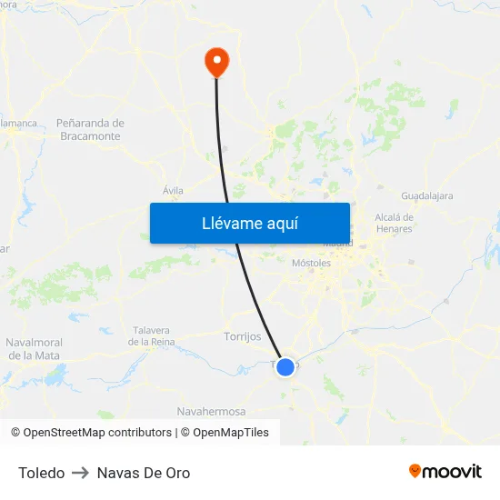 Toledo to Navas De Oro map